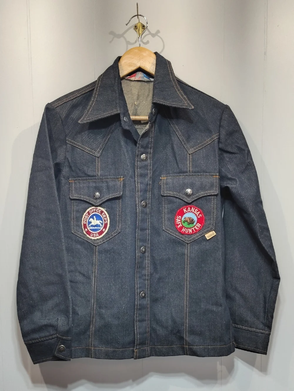 Vintage 70s Sears‎ Put On Shop Denim Jacket Size 16 Youth Patched Trucker Jean